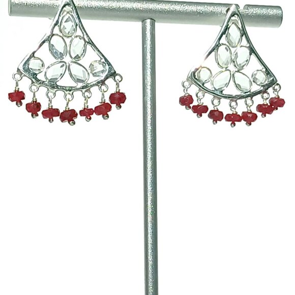 Sterling Silver 925 Natural Ruby Chandelier Statement Earrings  -  Gift for her - Picture 2 of 4